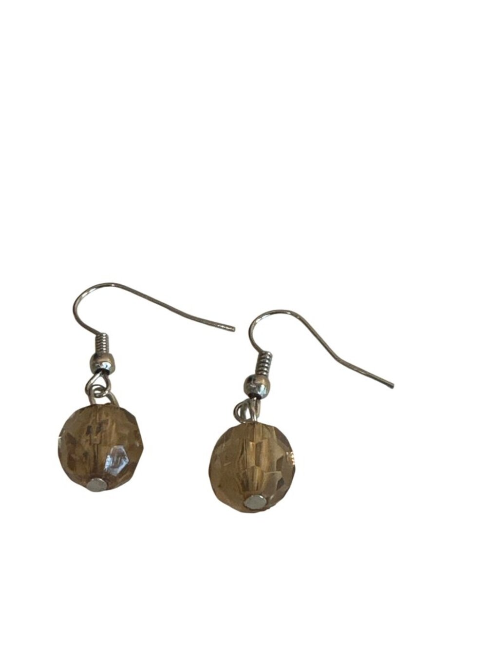 Faceted Beaded Dangle Earrings Yellow Silver-Tone Hooks Minimalist Dainty